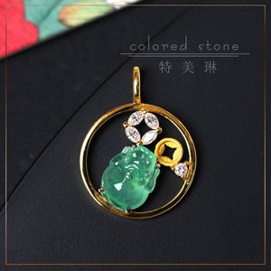钱多多甜阳绿天然冰种翡翠金蟾吊坠18k金镶嵌钻石三脚蟾珠宝颈饰a