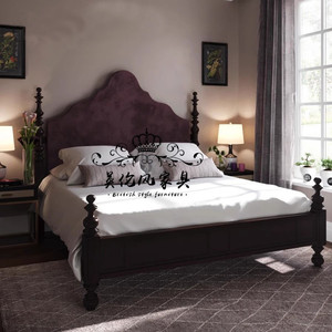 美式中古实木双人床1.8法式仿古柱子床小户型主卧大婚床高端定制