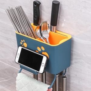 筷子筒厨房置物架壁挂式免打孔多功能创意餐具收纳盒筷勺刀沥水架