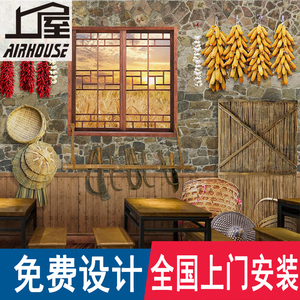 农产品店装饰墙纸复古3d立体麦田壁纸土特产五谷玉米直播背景墙布