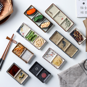 陶瓷火锅蘸料碟两格三格味碟日式寿司小菜碟家用餐厅酱油芥末碟子