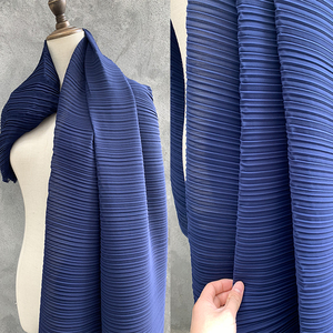 「冰」藏青色百褶风琴布料珍珠雪纺奢华连衣裙衬衫设计师汉服面料
