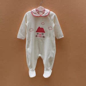 外贸法国原单婴儿衣服女宝宝天鹅绒长袖连体衣哈衣婴幼儿爬服包脚