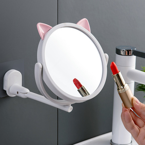 可折叠卡通小镜子免打孔卫生间化妆镜浴室洗手间自粘壁挂式梳妆镜