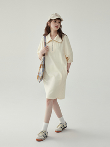 「北岛AMUU」法式仙女短袖显瘦polo领拉链连衣裙夏季宽松休闲长裙