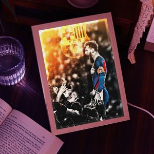 梅西灯光画阿根廷世界杯夺冠相框发光摆件巴萨足球明星夜灯装饰画