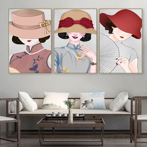 老上海挂画服装店咖啡馆民国风装饰画饭店餐厅旗袍美女人物壁画