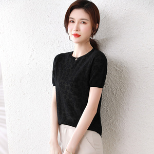 春夏薄款羊毛衫女士小圆领t恤短袖针织衫上衣短款百搭修身打底衫