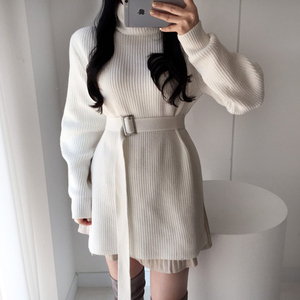 高腰侧开叉毛衣女