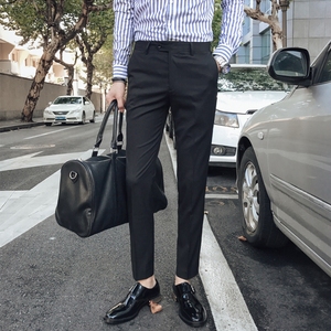 高级感韩版小脚垂感九分裤商务正装黑色西裤男士修身休闲长裤夏季