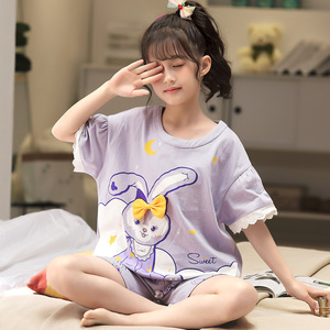 女童睡衣女孩夏季薄款短袖小孩儿童10卡通11纯棉12岁中大童家居服
