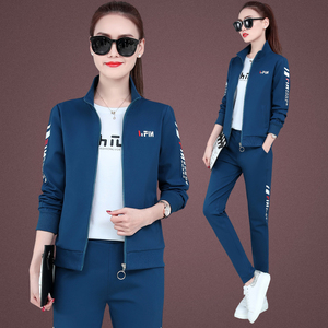 休闲服套装女2020年春秋新款时尚洋气潮纯棉薄款全棉运动衣三件套