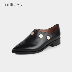 millie's/妙丽香港专柜同款尖头铆钉方跟套脚时尚女单鞋
