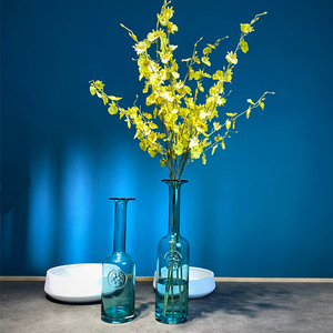 轻奢北欧创意蓝色玻璃花瓶干花客厅餐厅花器样板房插花摆件装饰