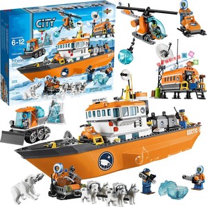 适用乐高城市系列极地探险大冒险北极破冰轮船警察局积木男孩玩具