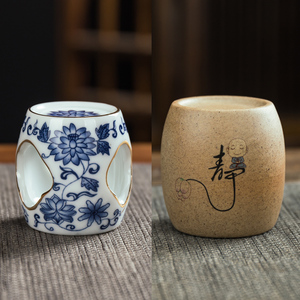 创意描金青花盖置中式放茶壶盖碗盖子配件陶瓷壶盖托茶具茶道零配