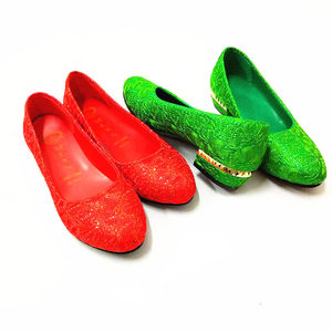 新款绿色婚鞋红色结婚鞋新娘鞋红鞋孕妇伴娘敬酒鞋低跟女鞋大码42