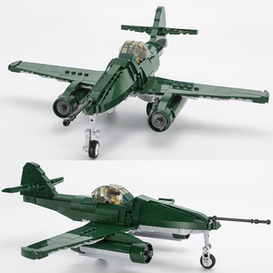 明迪积木ME262喷气式飞机老式野马战斗机TU轰炸机MOC军事拼装玩具