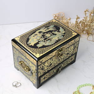 螺钿漆器首饰盒铜丝镶嵌复古首饰收纳盒平遥漆器盒结婚礼物带锁