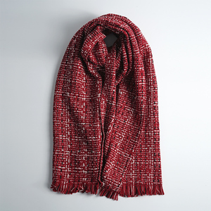 芳慈家 加厚编织肌理夹花色酒红羊绒围巾女新款披肩百搭围脖