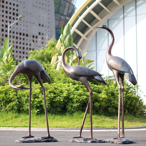 抽象仙鹤雕塑中式庭院酒店户外园林景观小品玻璃钢仿铜丹顶鹤摆件