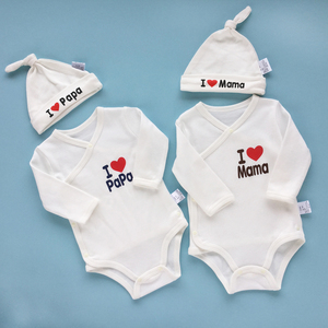 双胞胎宝宝衣服套装新生儿婴儿包屁衣我爱爸爸妈妈ilovepapamama