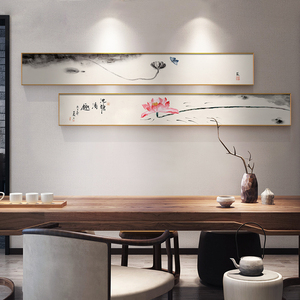 茶室装饰画细长条禅意水墨画新中式客厅沙发背景墙壁画中国风挂画