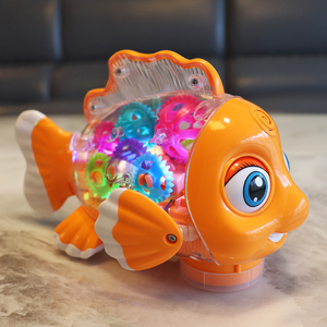 电动小丑鱼儿童仿真摇摆鱼玩具宝宝1-3岁2婴儿灯光音乐万向行走鱼