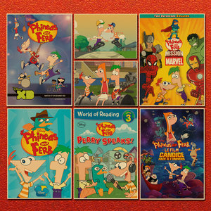 飞哥与小佛 动画牛皮纸海报 儿童喜剧动漫装饰画宿舍相框墙贴纸