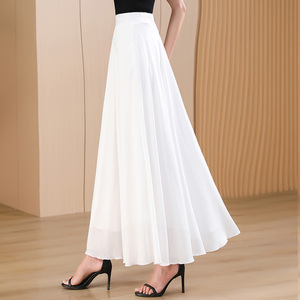 白色雪纺半身裙女长裙2024夏季新款薄款大码A字高腰大摆长款伞裙