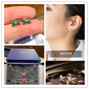 chaumet/尚美巴黎lines x耳钉18k玫瑰金 镶钻 贝母多色交叉耳环女