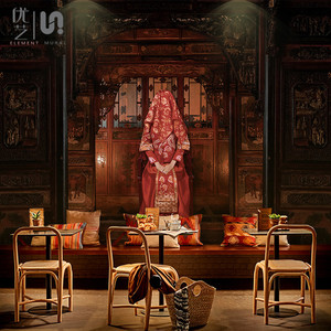 中式惊悚恐怖主题剧本杀墙纸3d密室逃脱鬼屋壁纸侦探推理桌游背景