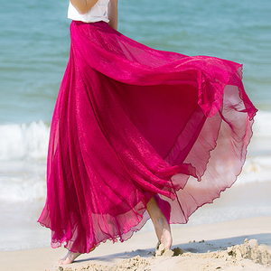 海边度假裙花与影跳舞中长裙女垂坠感半身裙八米大摆跳舞雪纺纱裙