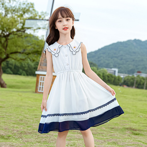 女童中长款绣花连衣裙8岁9儿童10夏季短袖12时髦小淑女公主裙子11