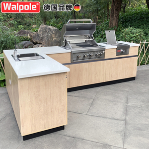 户外别墅庭院烧烤台304不锈钢烧烤炉铝合金柜体室外厨房冰箱橱柜