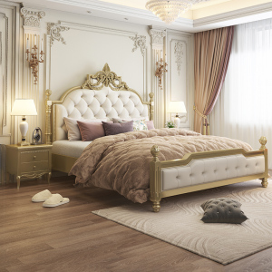 法式轻奢实木床主卧大床欧式双人床美式床储物雕花公主床高端婚床