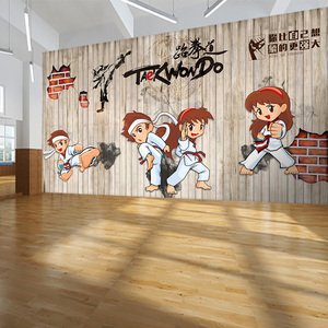 3d个性手绘跆拳道卡通墙纸健身房武术馆体育馆励志背景墙壁纸壁画