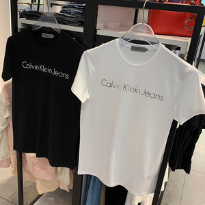CK jeans专柜正品男士夏装 银色经典小字母修身短袖T恤打底衫 潮