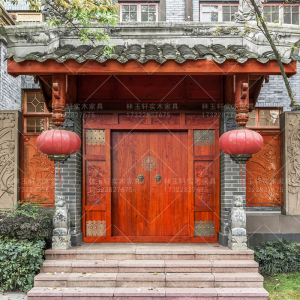 中式庭院实木仿古大门别墅寺庙对开门榆木中式大门农村围墙进户门