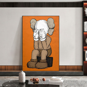 纯手绘油画抽象kaws潮牌落地竖版客厅沙发背景墙装饰画动漫玄关画