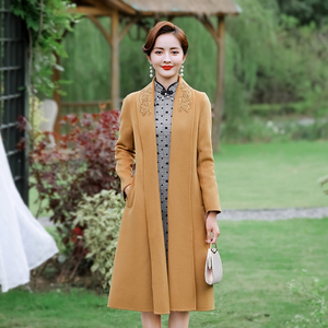 外套女2021年新款毛呢细带中长款秋冬厚双面全羊毛搭配的旗袍大衣