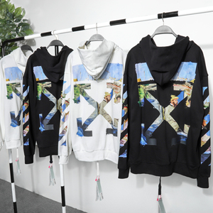 过毒验off ow white 莫奈油画长袖连帽卫衣帽衫情侣外套男女潮牌