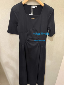 InShop女装正品2024年新款气质黑色修身短袖连衣裙0524B56123-398