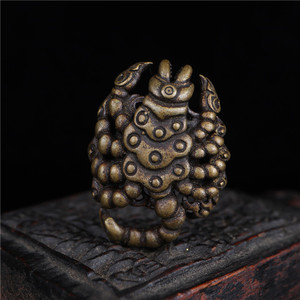 藏传复古工艺纯铜忿怒莲师火焰铁蝎莲花生大士法器蝎子吊坠