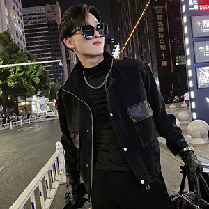 黑色外套男2021新款春秋季百搭网红潮牌痞帅夹克韩版潮流冬装上衣