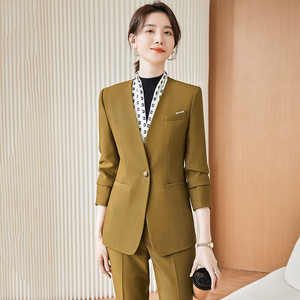 时尚无领套装女早秋季职业装韩版修身西服外套气质经理正装西装冬