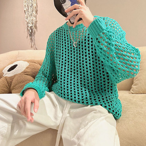 风男装高级感t恤男设计感小众褶皱小香风短袖渔网七分袖上衣3人付款