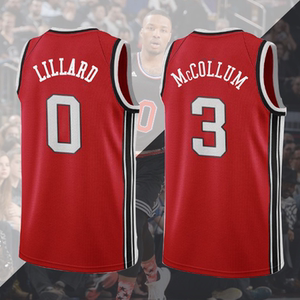 开拓者队50周年复古红0号利拉德3号麦科勒姆7号罗伊球衣篮球服