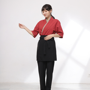 日式工作服寿司服装料理服寿司店服务员红色f和风纯棉替襟可拆