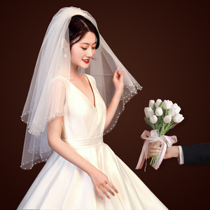 新娘头纱领证登记主婚纱小头纱拍摄道具求婚高级感蝴蝶结白色结婚